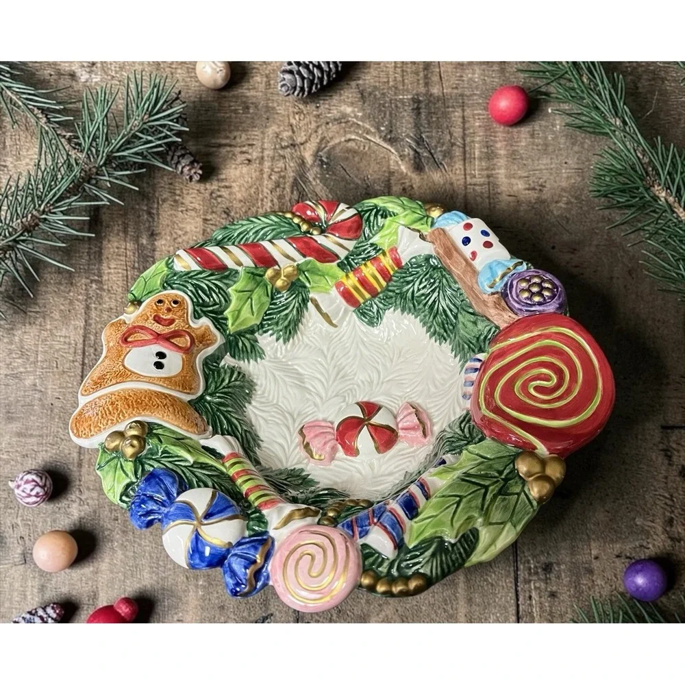 Fitz & Floyd 1996 Gingerbread Candy Bowl Dish Christmas Holiday Season Decor